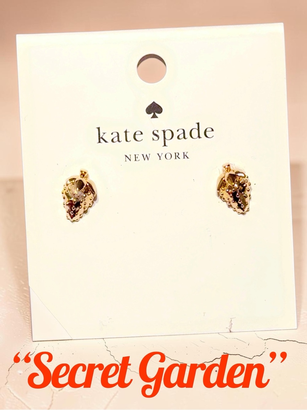 NWT Kate Spade Secret Garden Strawberry Stud Earrings Gold